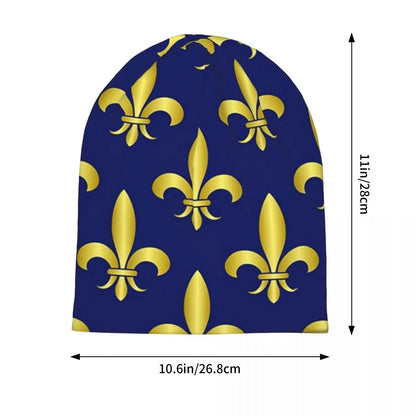 Gold Blue Fleur De Lis Royal Lily Warm Knitted Cap