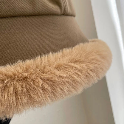 Fashion Fluffy Fur Bucket Hat For Women Winter Thick Warm Panama Fisherman Hat