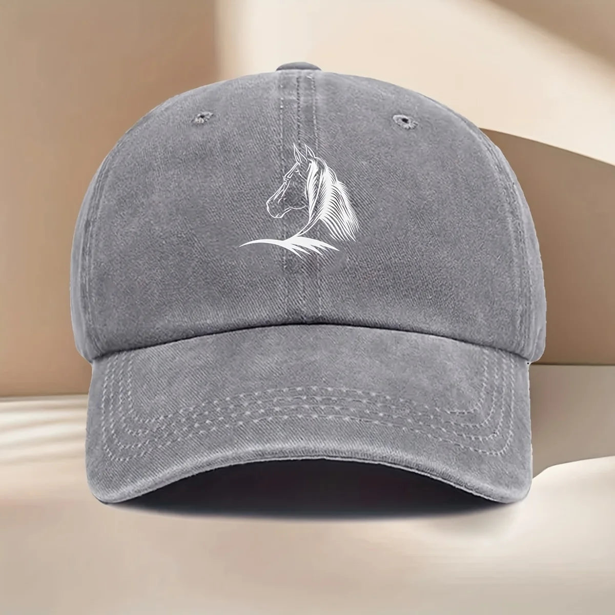 Women's Horse Print Baseball Cap, Elegant Horse Head Design, Durable Textile Fabric