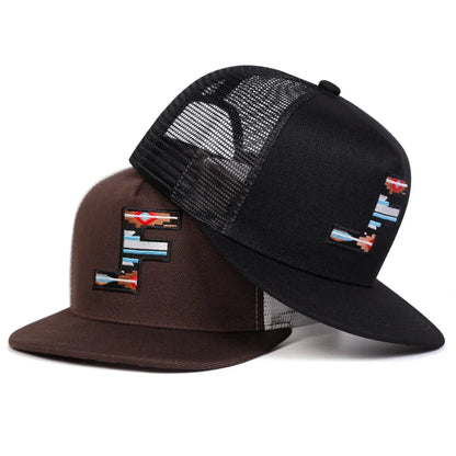 Unisex F Letter Embroidery Hip-Hop Net Hats
