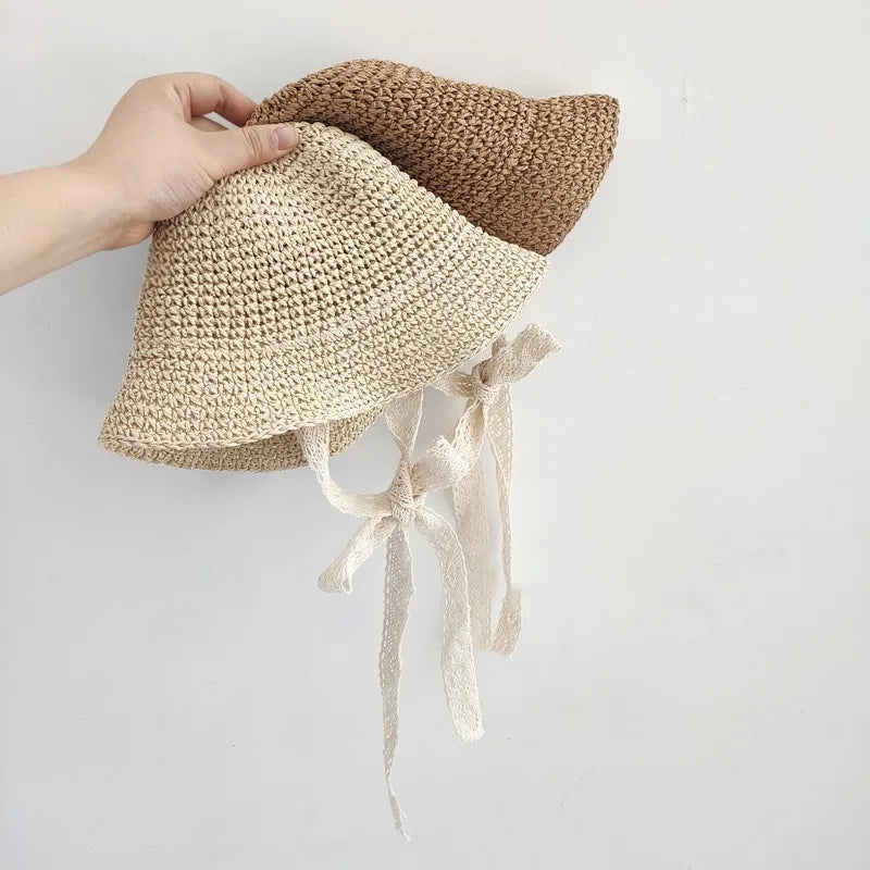 Fashion Lace Baby Hat Summer Straw Bow Baby Girl Cap