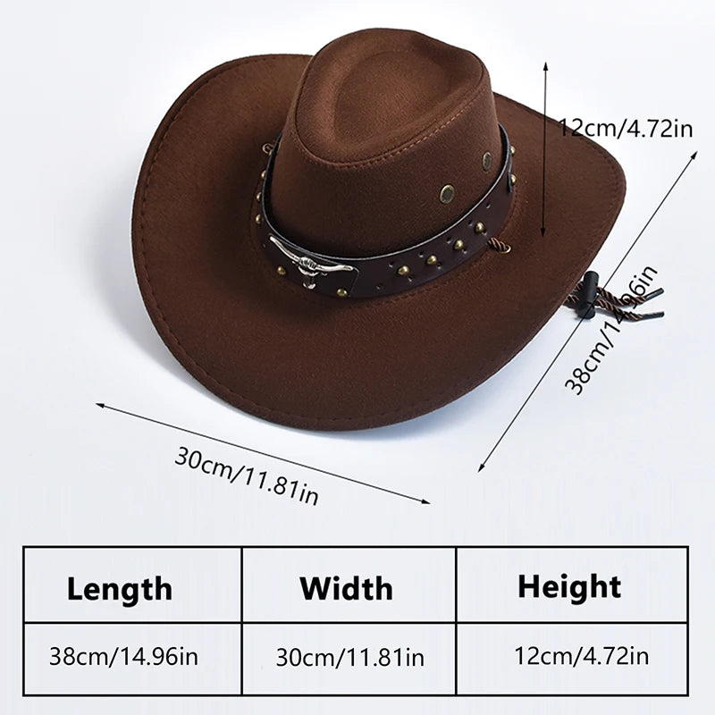 New Artificial Suede Western Cowboy Hats Vintage Big-Edge Gentleman Cowgirl Jazz Hat