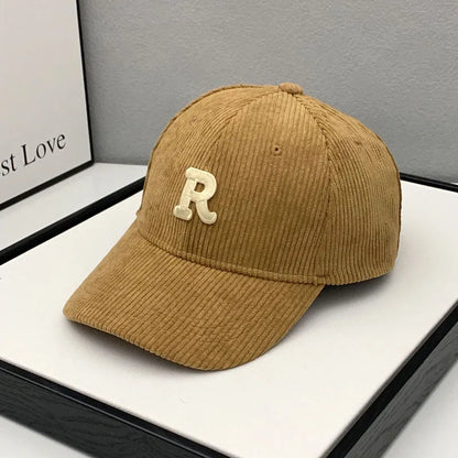 Fashion Corduroy Baseball Cap Ladies Letter R Women
