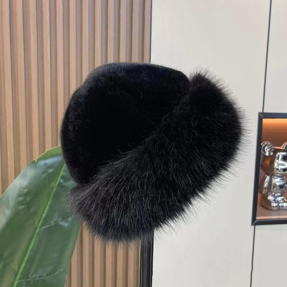 Fluffy Fur Bucket Hat For Women Plush Fisherman Hat