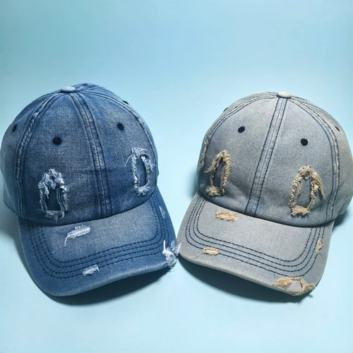 Distressed Washed Denim Baseball Cap Adjustable