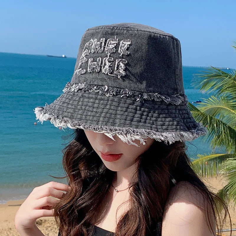 New Denim Bucket Washed Retro Wide Brim Hat