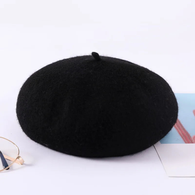 Wool Beret Hat Women Retro Knitted Warm Winter Unisex Painter Cap