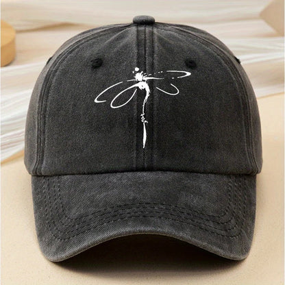 Dragonfly Print Retro Soft Brimmed Curved Baseball Cap for Both Men and Women