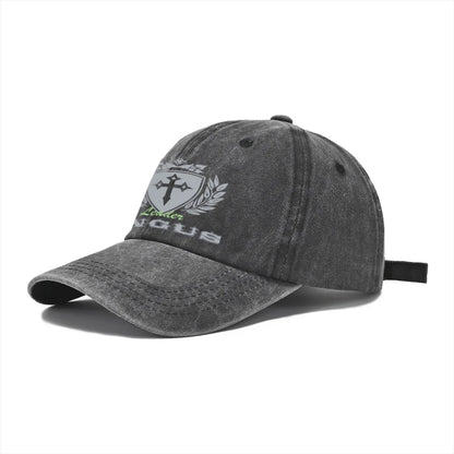 Vintage Washed Baseball Cap Unisex Distressed Snapback Hat Grey Cross Shield Embroidered Adjustable Dad Hat Streetwear