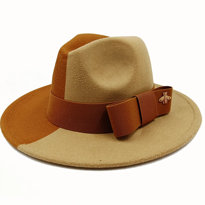 Bow Tie Fedora Hat Winter Round Bumpy Surface Flat Top