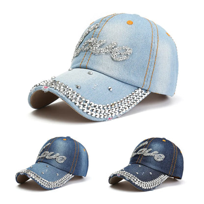 Denim Baseball Cap Women Rhinestone Letter Love Summer Hats