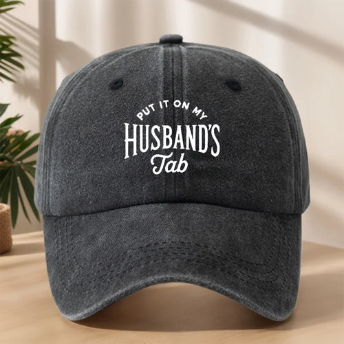 Vintage Washed Cap with "Husband'S" Letter Print