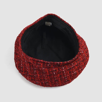Red Beret Women Autumn Winter New British Retro Tweed Berets French