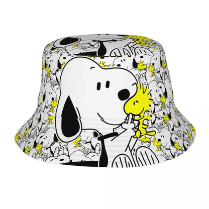 Trendy Snoopys Dog Bucket Hats Women Men Outdoor Sports Cartoon Heart Fishing