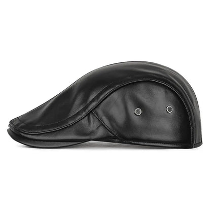 Men Retro Leather Newsboy Caps Autumn Winter Visor Beret Thicken Warm Hat