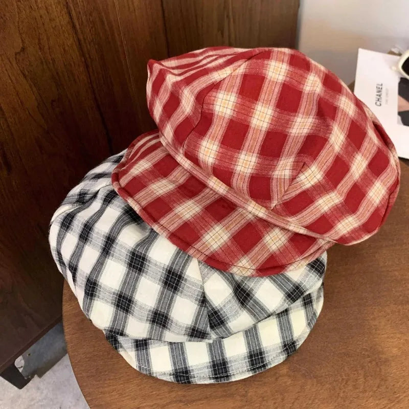 Korean Retro Contrasting Color Plaid Berets Cap Y2K