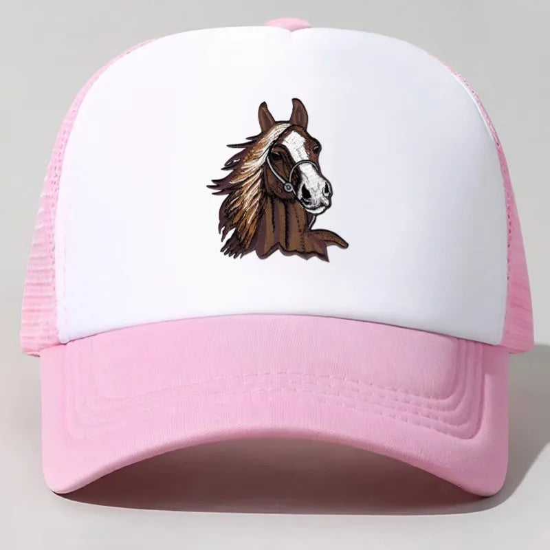 Brown Horse Head Graphic Trucker Hat Adjustable Mesh Baseball Cap Casual Unisex