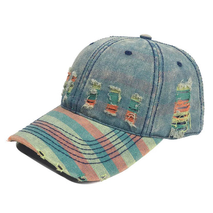Unique Design Denim Patchwork Distressed Colorful Baseball Cap