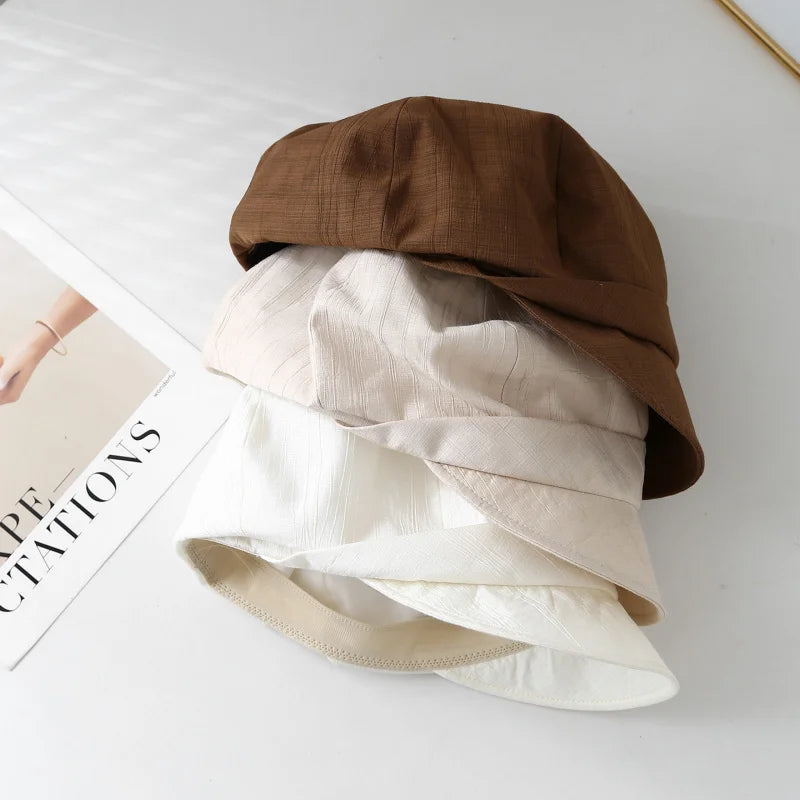 Women's New Simple Soft Brim Beret Cap Spring Summer Pleated Hat