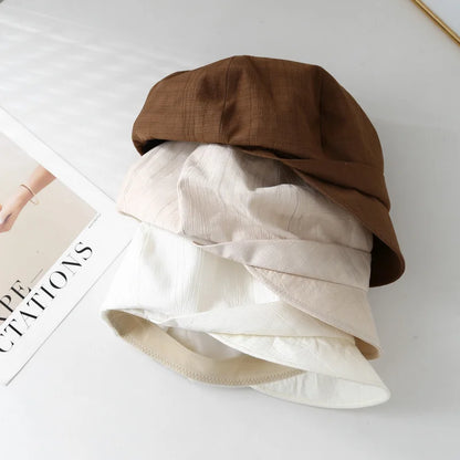 Women's New Simple Soft Brim Beret Cap Spring Summer Pleated Hat
