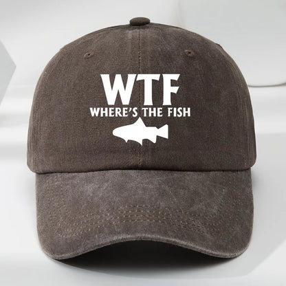 WTF Fish Print Outdoor Men's Washed Baseball Cap Retro Duckbill Cap Sports