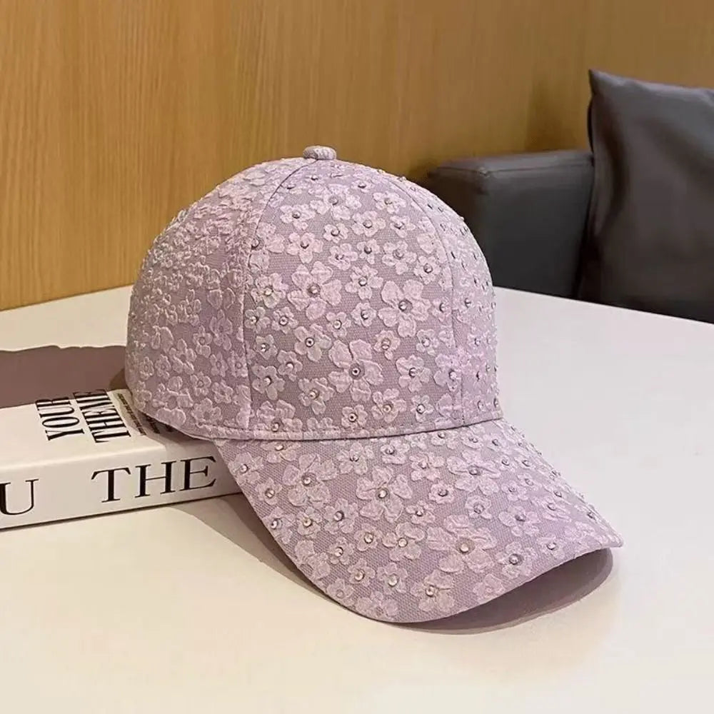 Breathable Floral Baseball Cap Rhinestone Decoration Adjustable