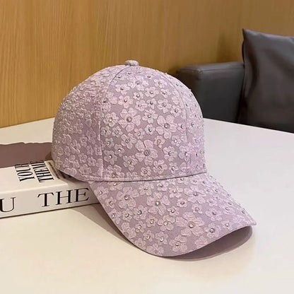Breathable Floral Baseball Cap Rhinestone Decoration Adjustable