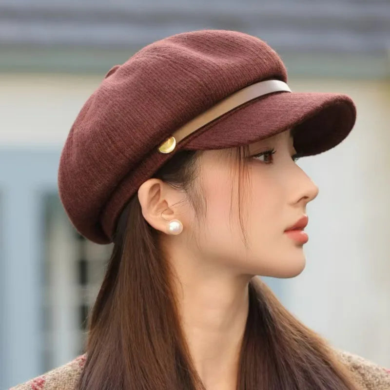 Women's Autumn And Winter Octagonal Beret Duck Tongue Painter Hat