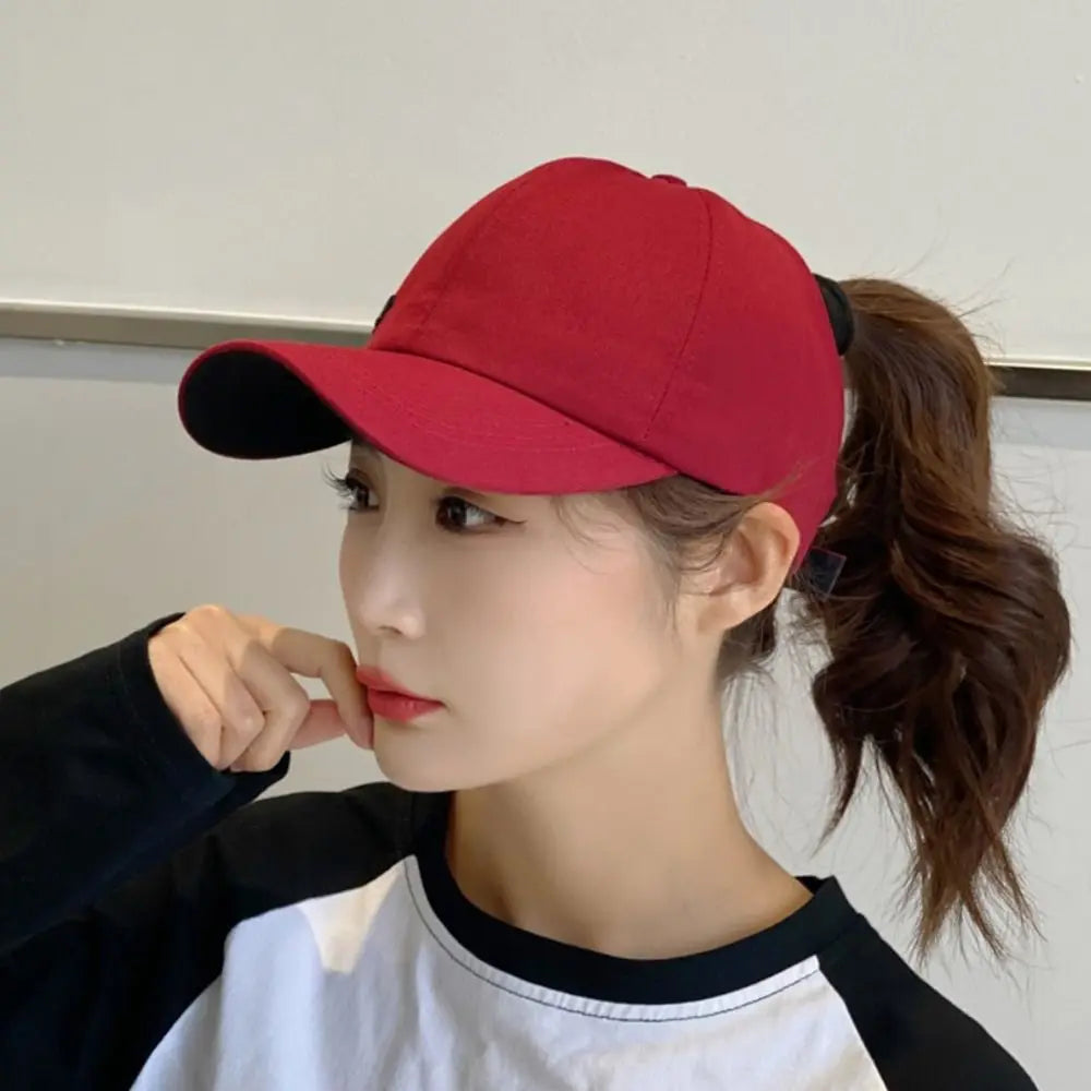Adjustable Cotton Ponytail Hat With Ponytail Hole Baseball Caps