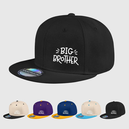 BIG BROTHER Black Flat Brim Cap With Letter Print Adjustable Hard Top Hip Hop Street Cap Outdoor Sports