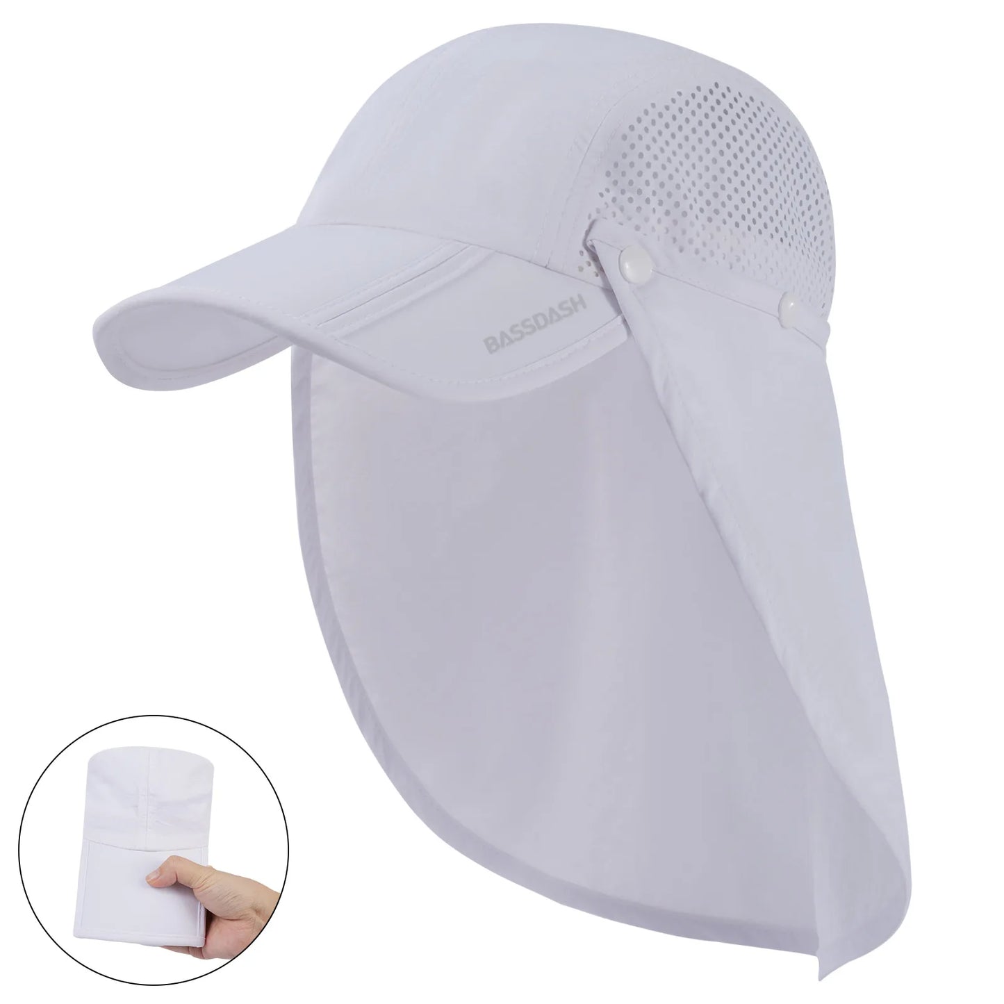 UPF 50+ Foldable Fishing Hat Baseball Cap With Removable Neck Flap Portable