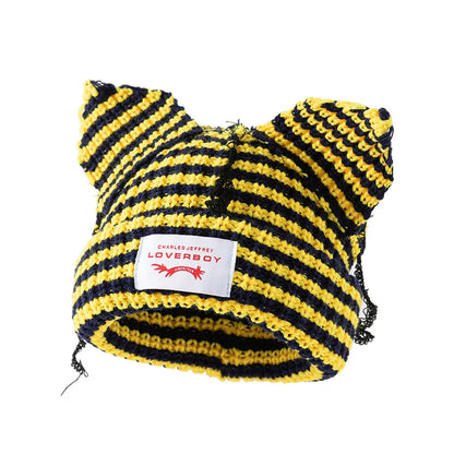 Winter Skullies Hat Unisex Cat Ear Hat Warm Crochet Knitted Hat