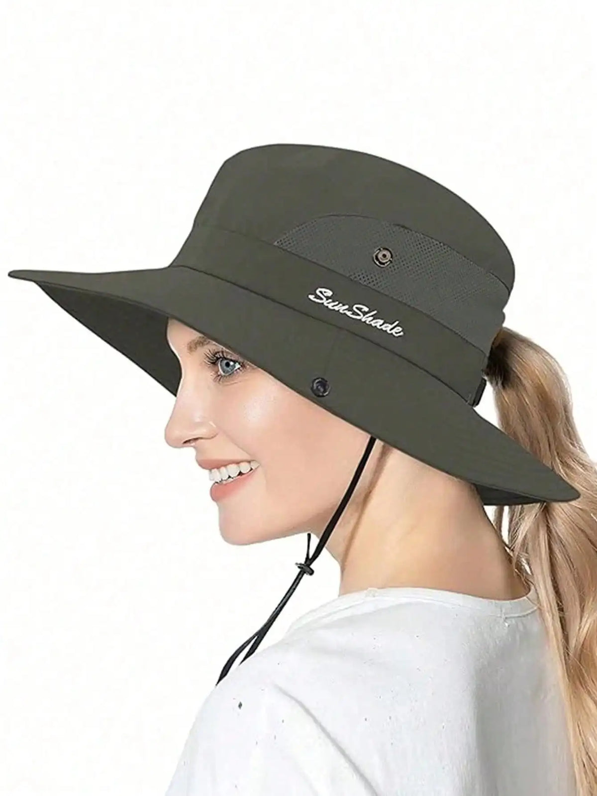 Women's Wide Brim Ponytail Sun Hat Sunshade Outdoor