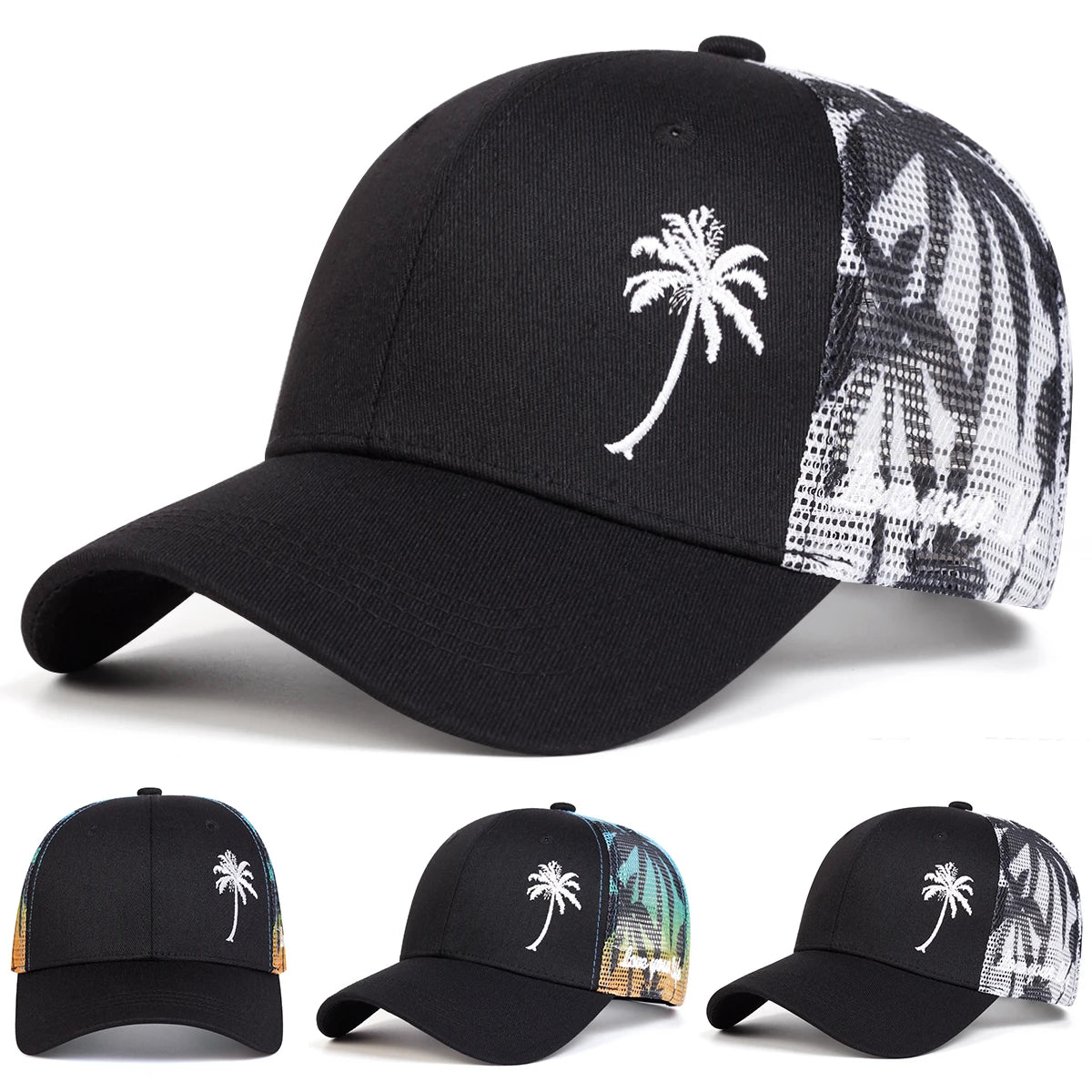 Unisex Coconut Tree Embroidery Baseball Net Caps Spring and Summer