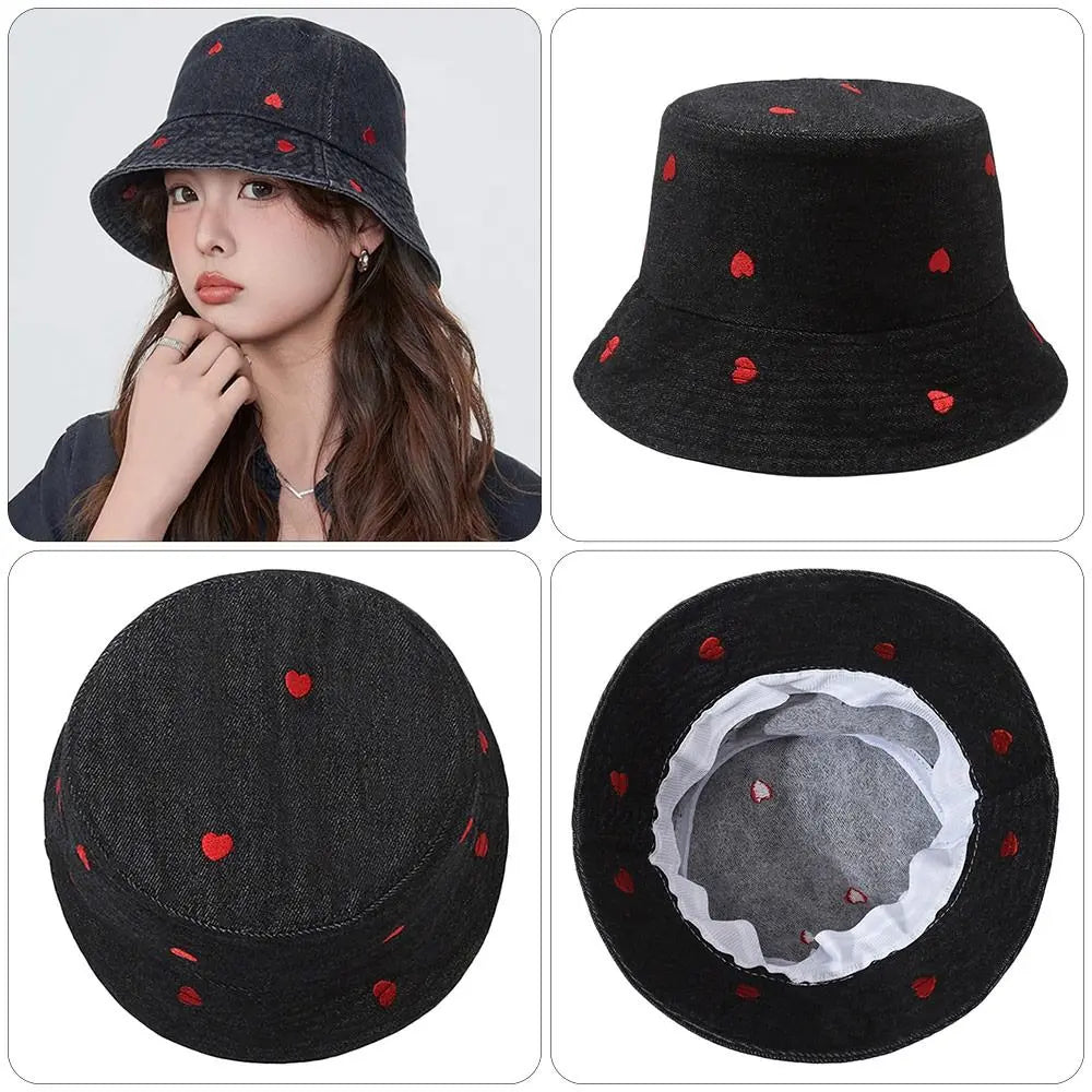 Summer Denim Bucket Hat UV Protection Wide Brim Sun Cap