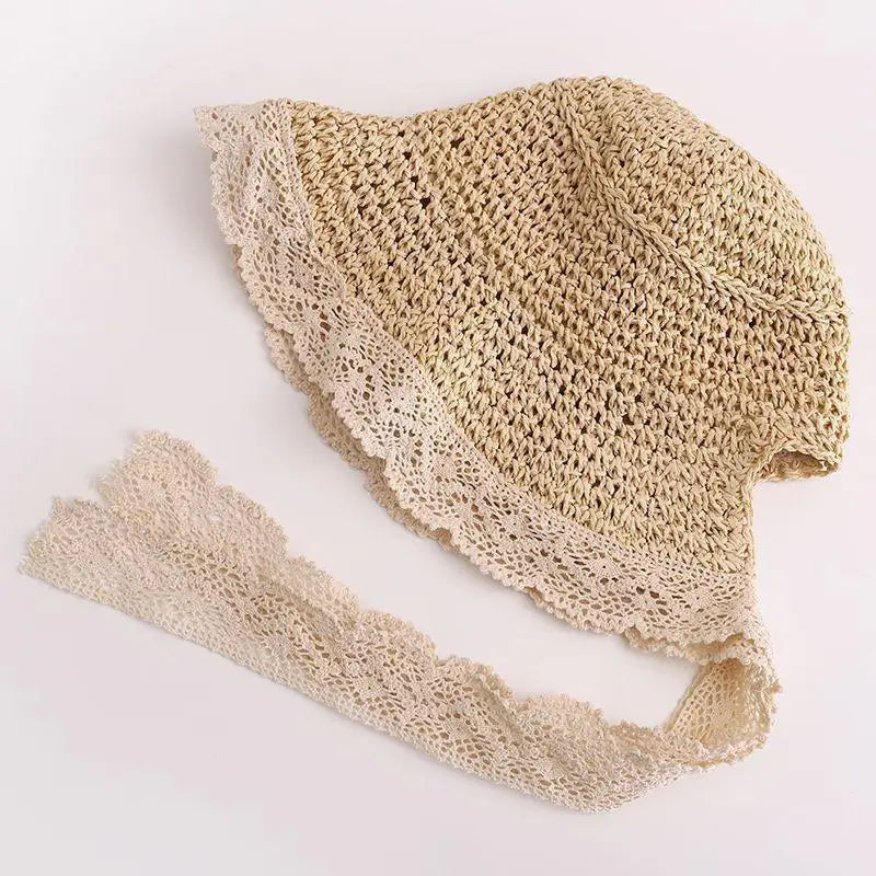 Fashion Lace Baby Hat Summer Straw Bow Baby Girl Cap