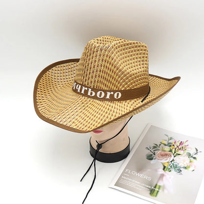 Men Retro Western Cowboy Straw Sun Hat For Outdoor