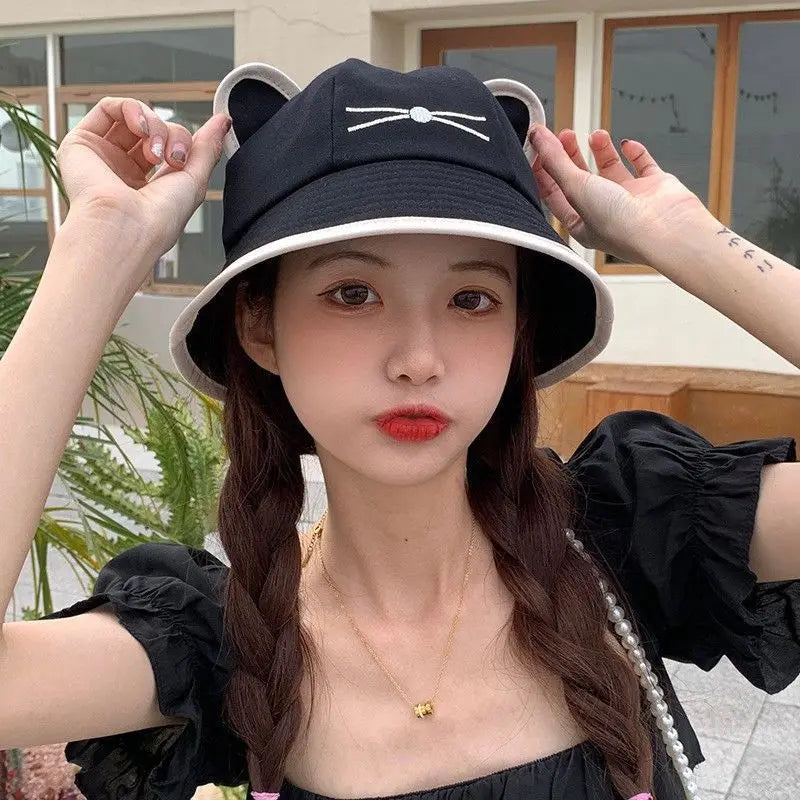 Korean Cartoon Cat Ears Women Bucket Hat Spring Summer