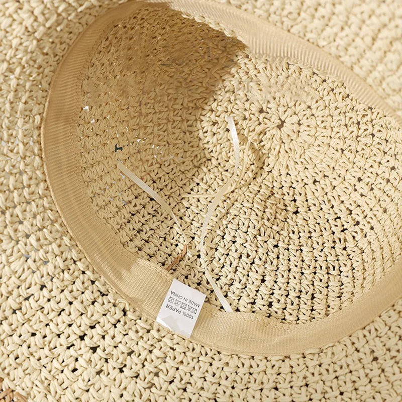 Fashion Wavy Brim Beach Straw Hat Summer Women Foldable Visor Bucket Hat