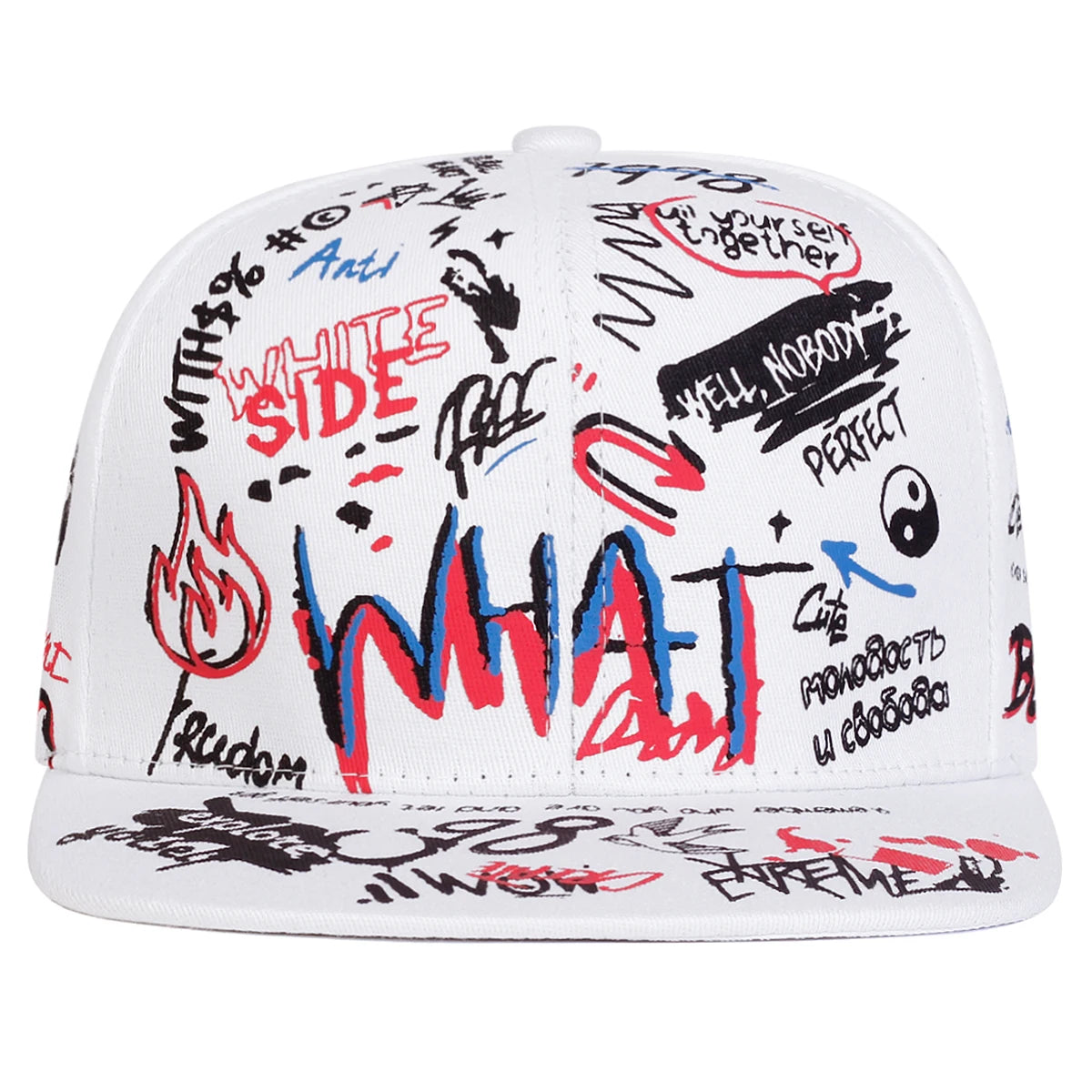 Unisex WHAT Graffiti Print Hip Hop Hats Fashion Spring Autumn Outdoor Adjustable Casual Sunscreen Hat
