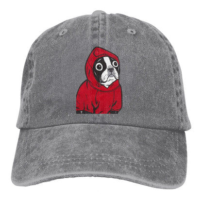 Boston Terrier In A Red Hoodie Baseball Caps