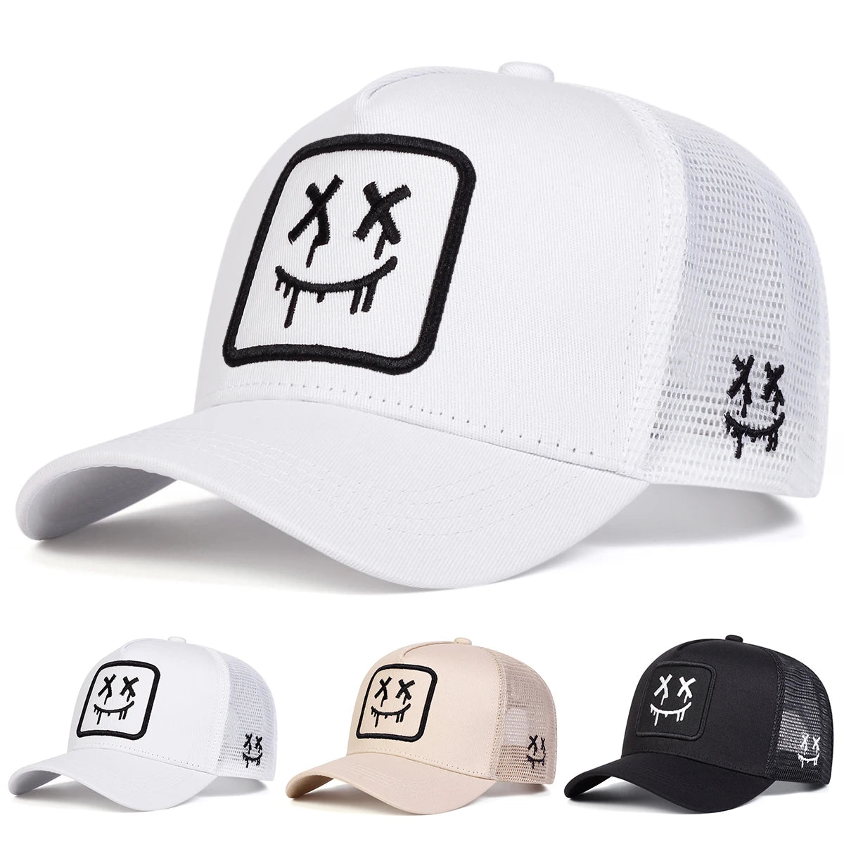 Unisex XX Smiling Face Embroidery Baseball Net Caps Spring and Summer