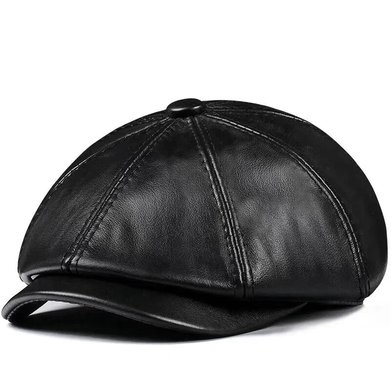 Genuine Leather Hat Cap Cowhide Beret Warm Cotton Men