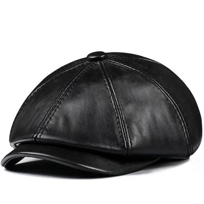Genuine Leather Hat Cap Cowhide Beret Warm Cotton Men