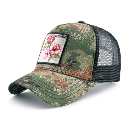 Camouflage Trucker Cap With Embroidery Lion Patch Baseball Cap For Men Women