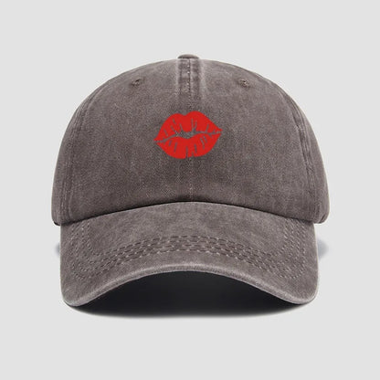 Red Lips Kiss Printed Baseball Hat Sunscreen, Sunshade, Party Travel Hat Simple Design