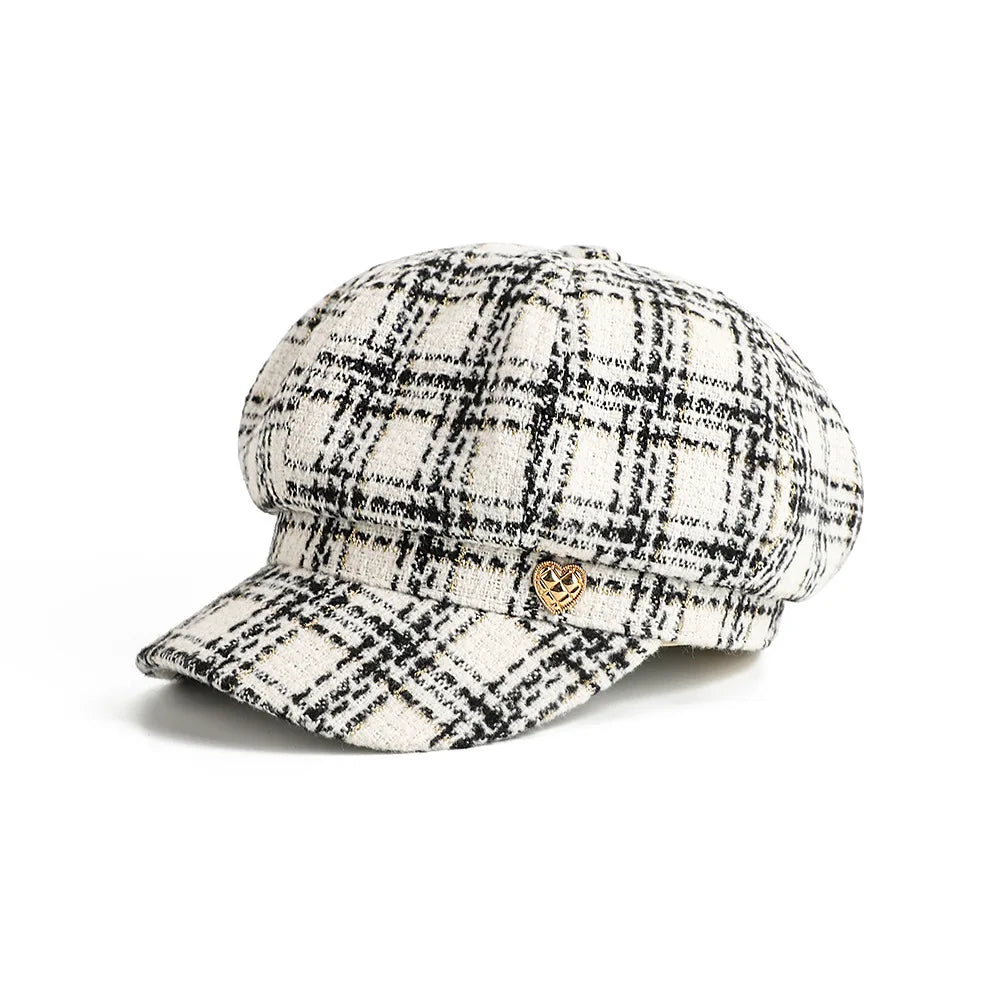 Beret Women Newsboy Cap Spring Autumn Plaid Octagonal Hats