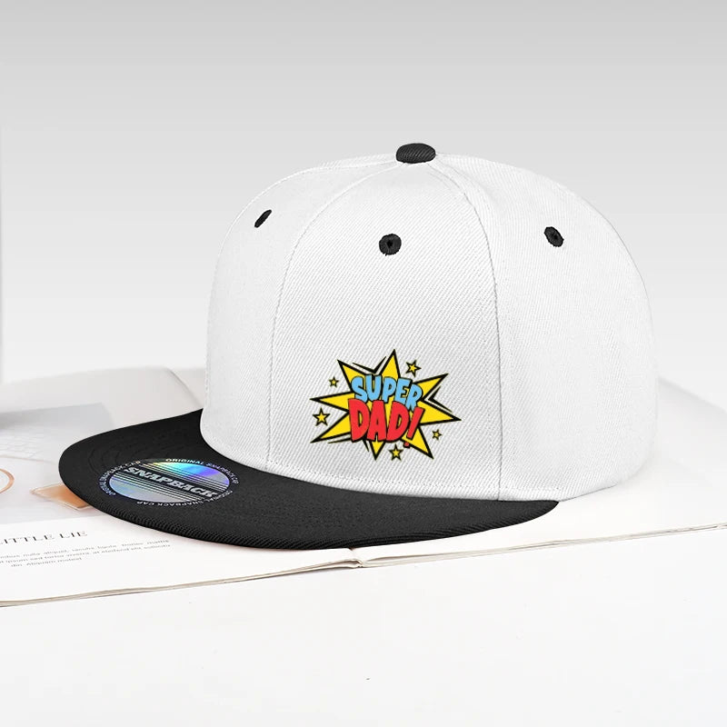 Retro Super Dad Comic-Style Printed Flat-Brim Hat Snapback Cap
