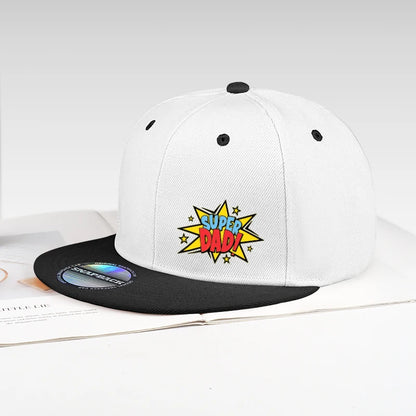 Retro Super Dad Comic-Style Printed Flat-Brim Hat Snapback Cap