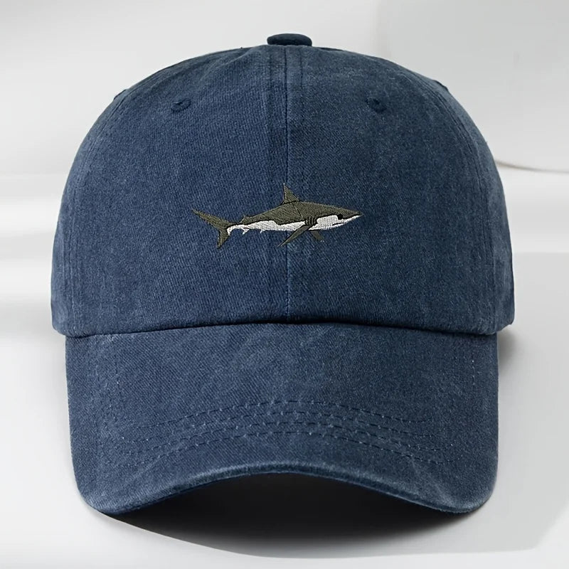 Trendy Retro Washed Vintage Shark Print Soft Top Sunshade Baseball Cap